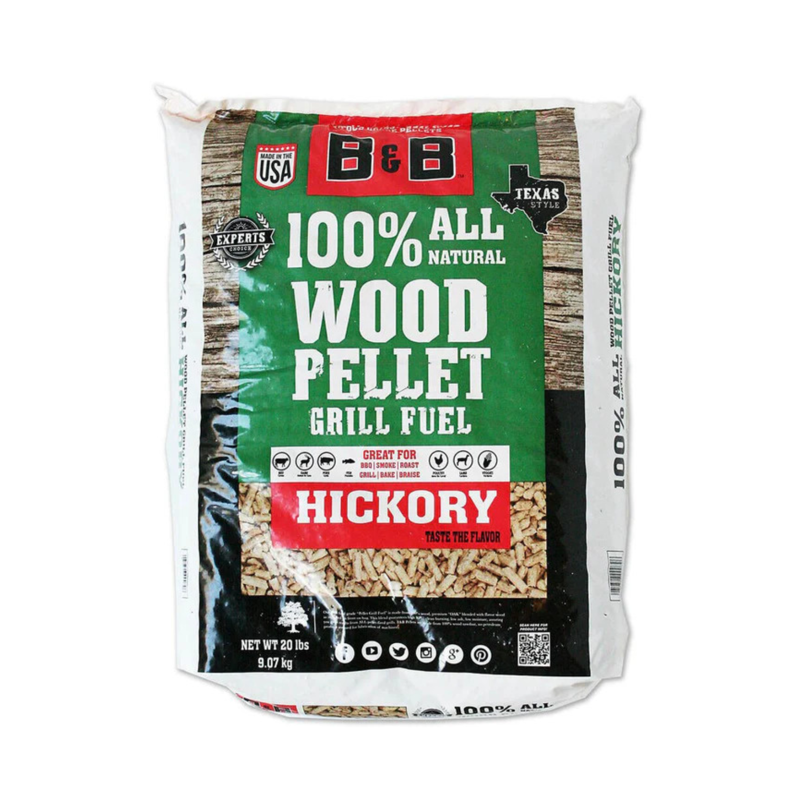 B&B Hickory Pellet Grill Fuel (20lb/9kg) - B00079