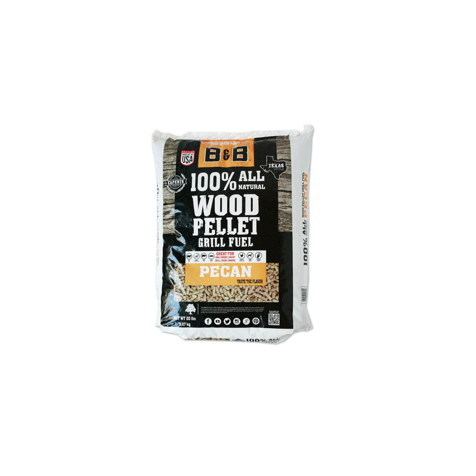 B&B Pecan Pellet Grill Fuel (20lb/9kg) - B00089