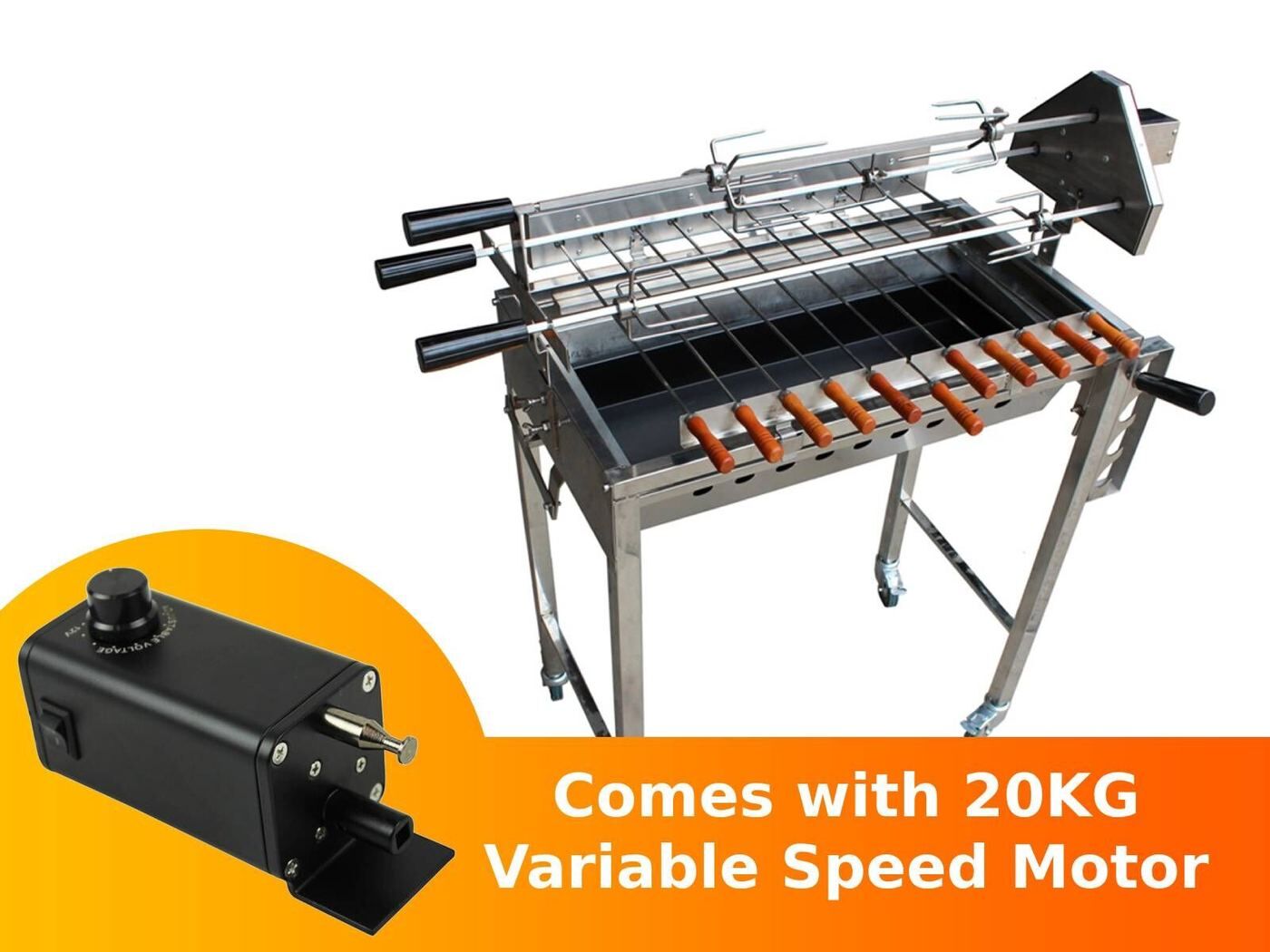 Cyprus Grill NEW with height adjustment Stainless Steel BBQ Spit Rotisserie With 20KG Variable Speed Motor Upgrade - CG-0707D-BUNDLE - Main