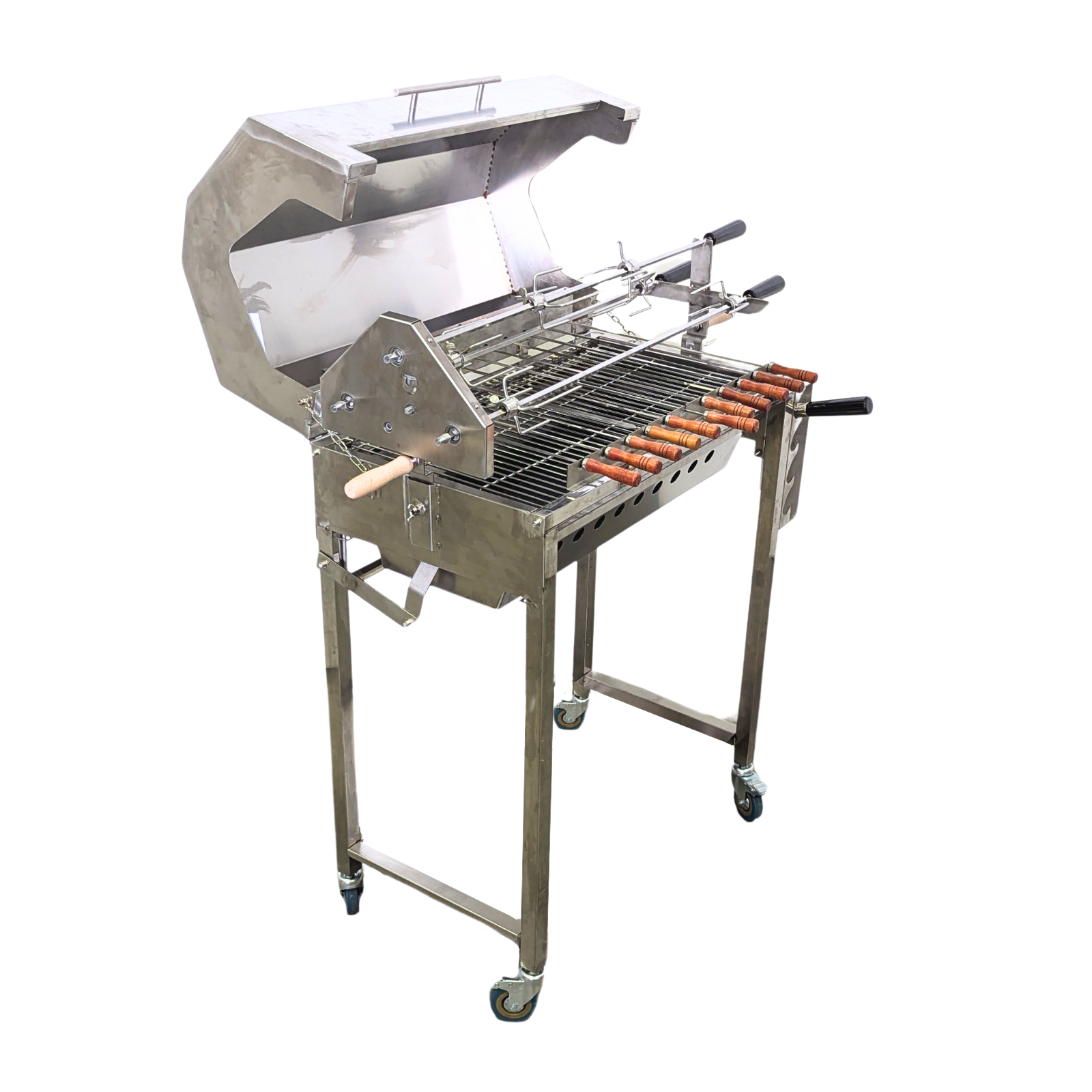Cyprus Grill NEW with height adjustment Stainless Steel BBQ Spit Rotisserie - With Hood