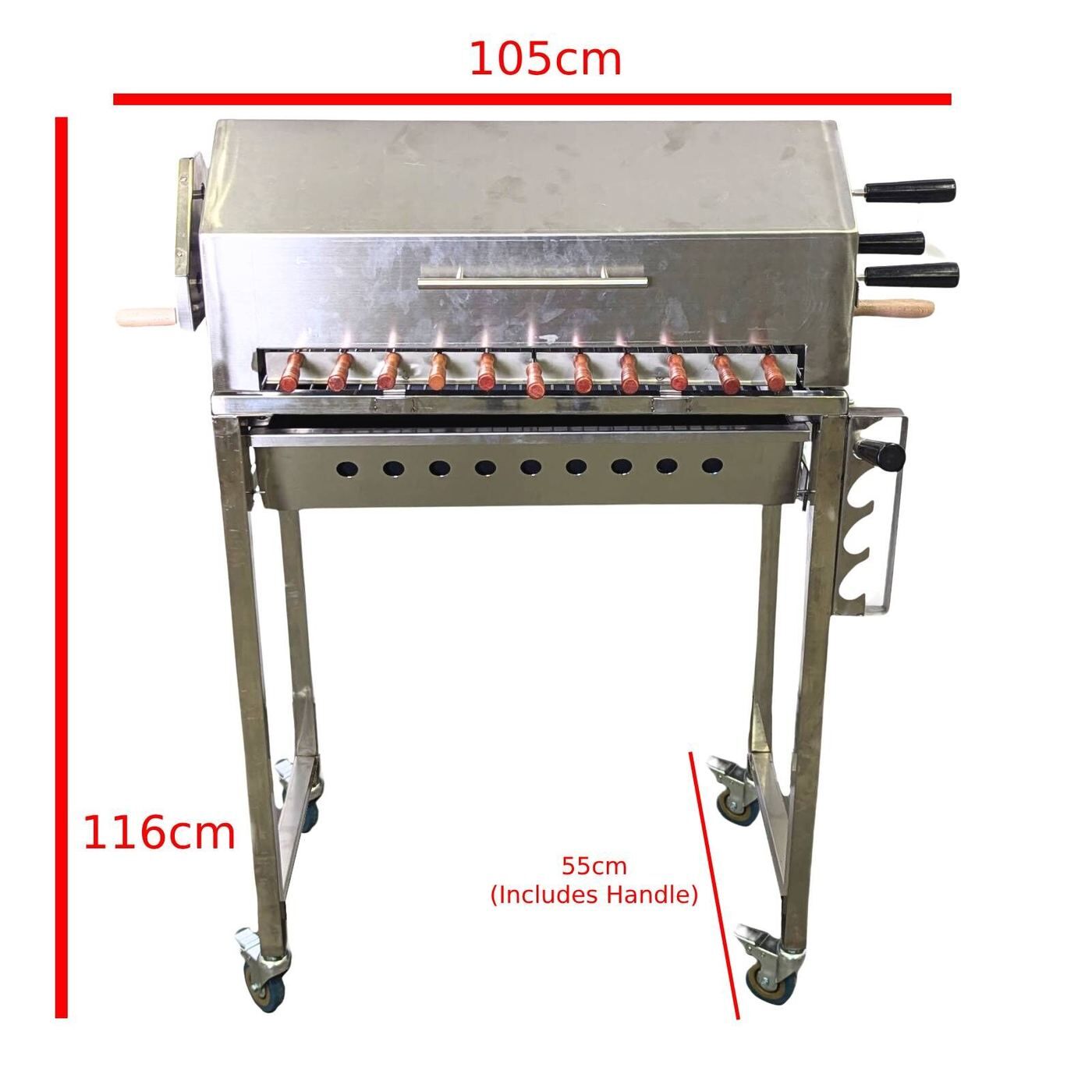 Cyprus Grill NEW with height adjustment Stainless Steel BBQ Spit Rotisserie - With Hood