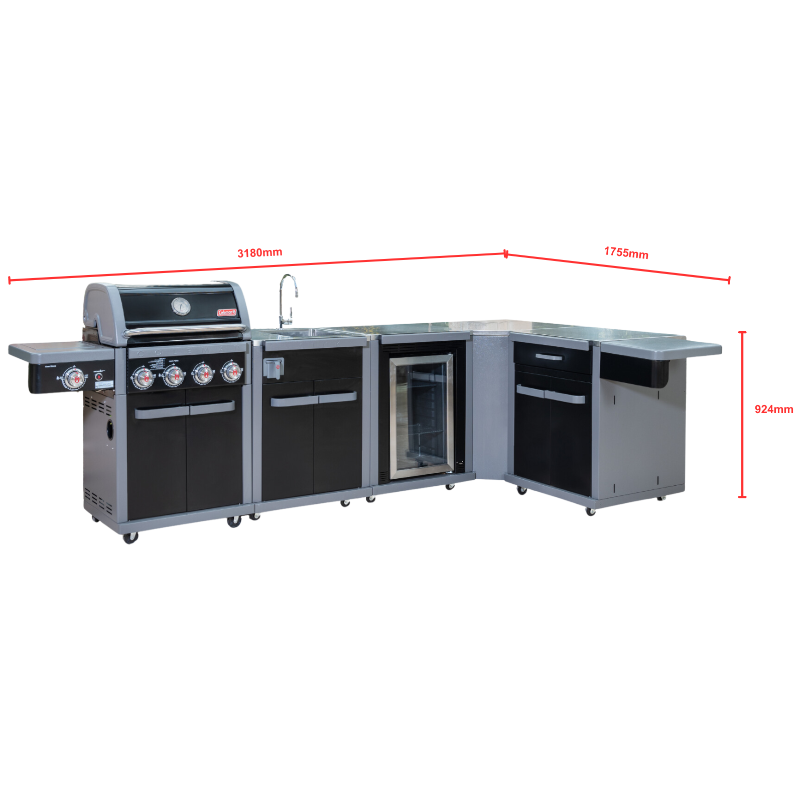 Coleman Revolution 4 Burner BBQ L-Shaped Kitchen w/ fridge & sink - COLREVKIT-1-BUNDLE