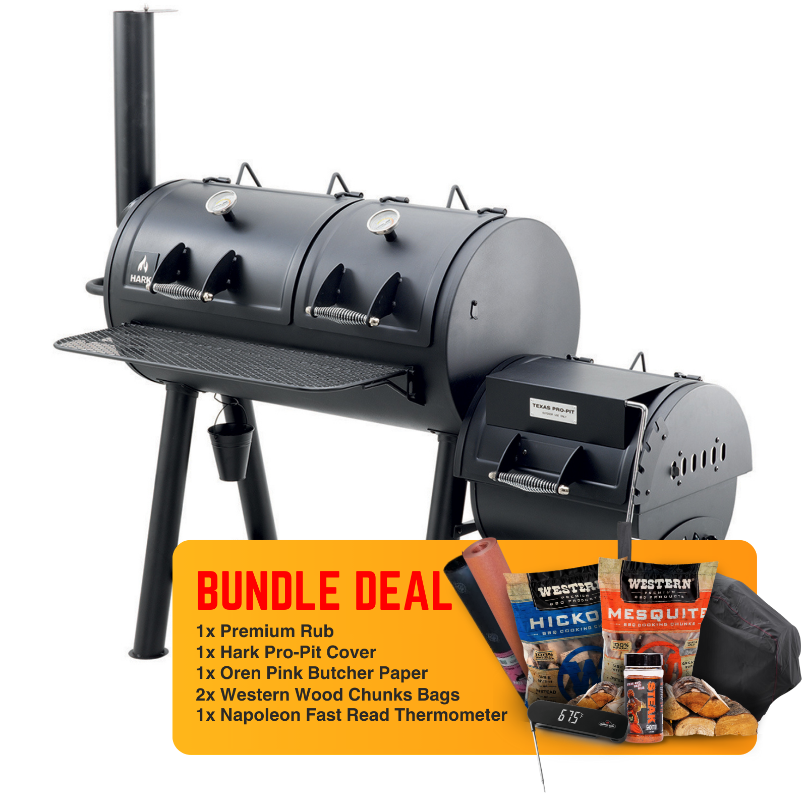 Hark Texas Pro-Pit Offset Smoker - Backyard BBQ Bundle