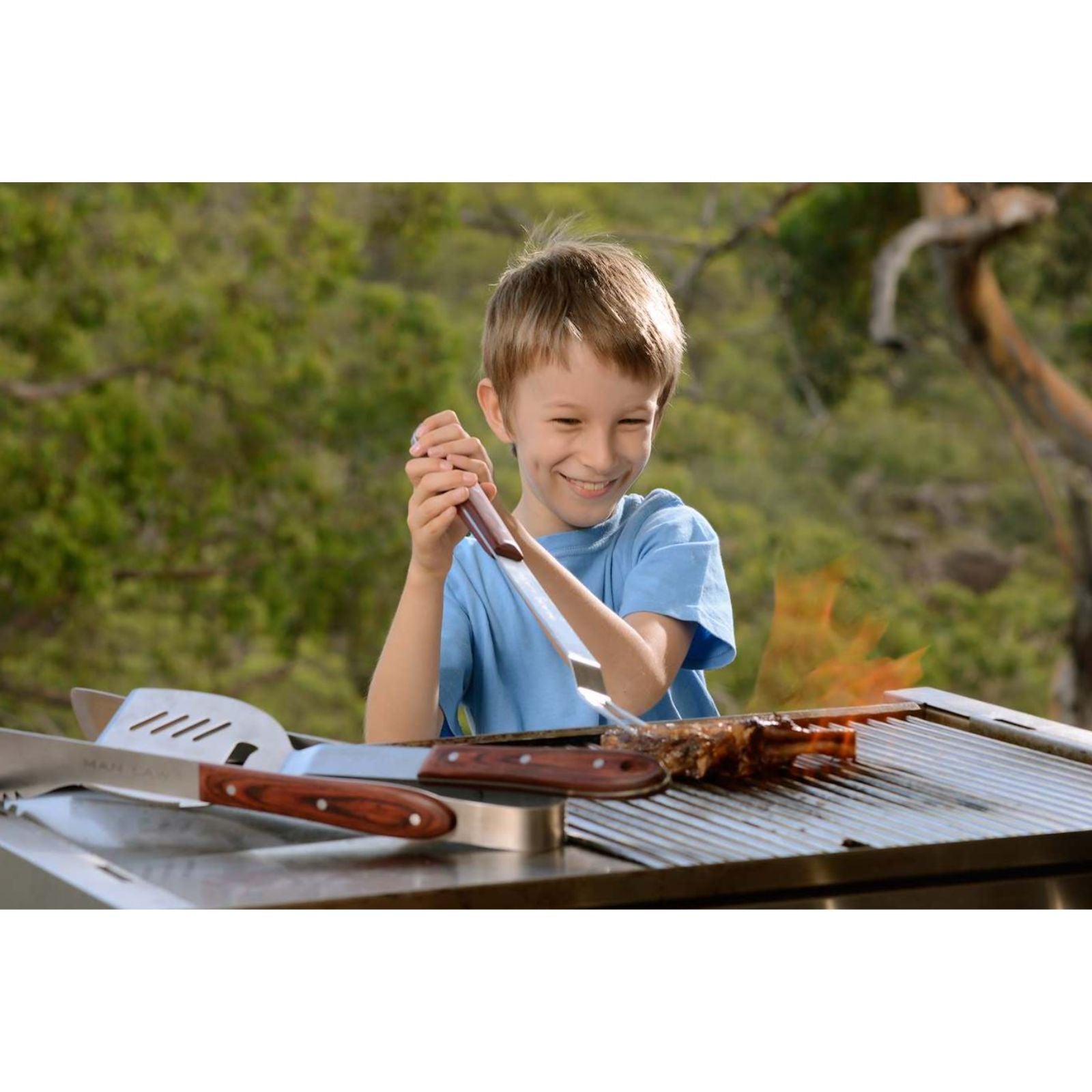 Man Law-BBQ - 3-Piece Premium Hardwood Handle BBQ Tools Set - MAN-H2
