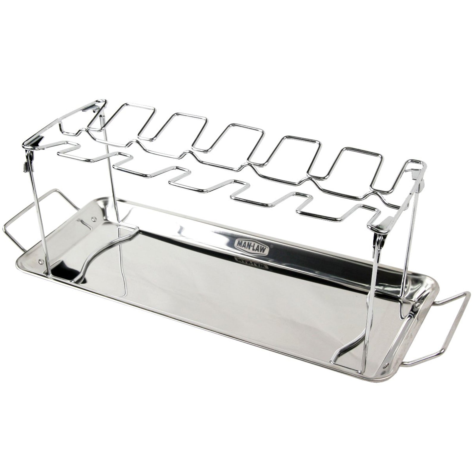 Man Law BBQ Chicken rack holds 12 wings - legs - thighs - stainless steel with tray- MAN-V10