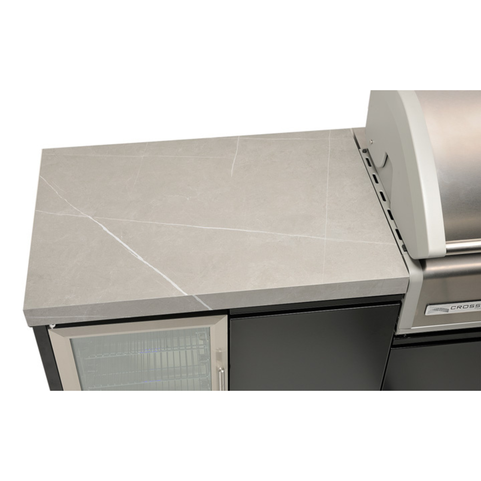 Crossray Kitchen BBQ Burner Double side cabinets with 1 x flat benchtop (L), under bench sink (R) and single fridge (L) -TC4K-08