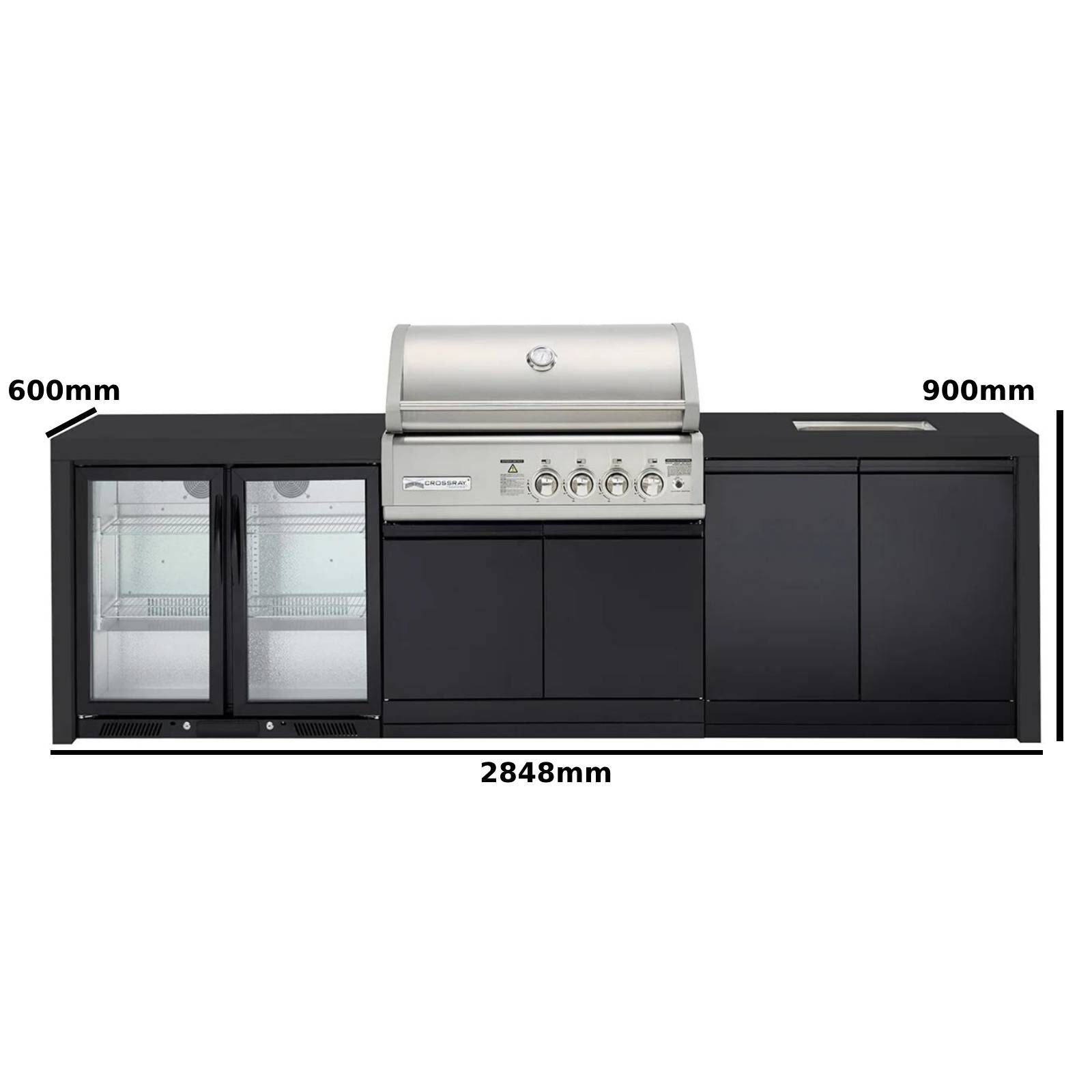 Crossray Premium 4B Gas BBQ Black Outdoor Kitchen w/ double fridge & sink - TC4KB-22