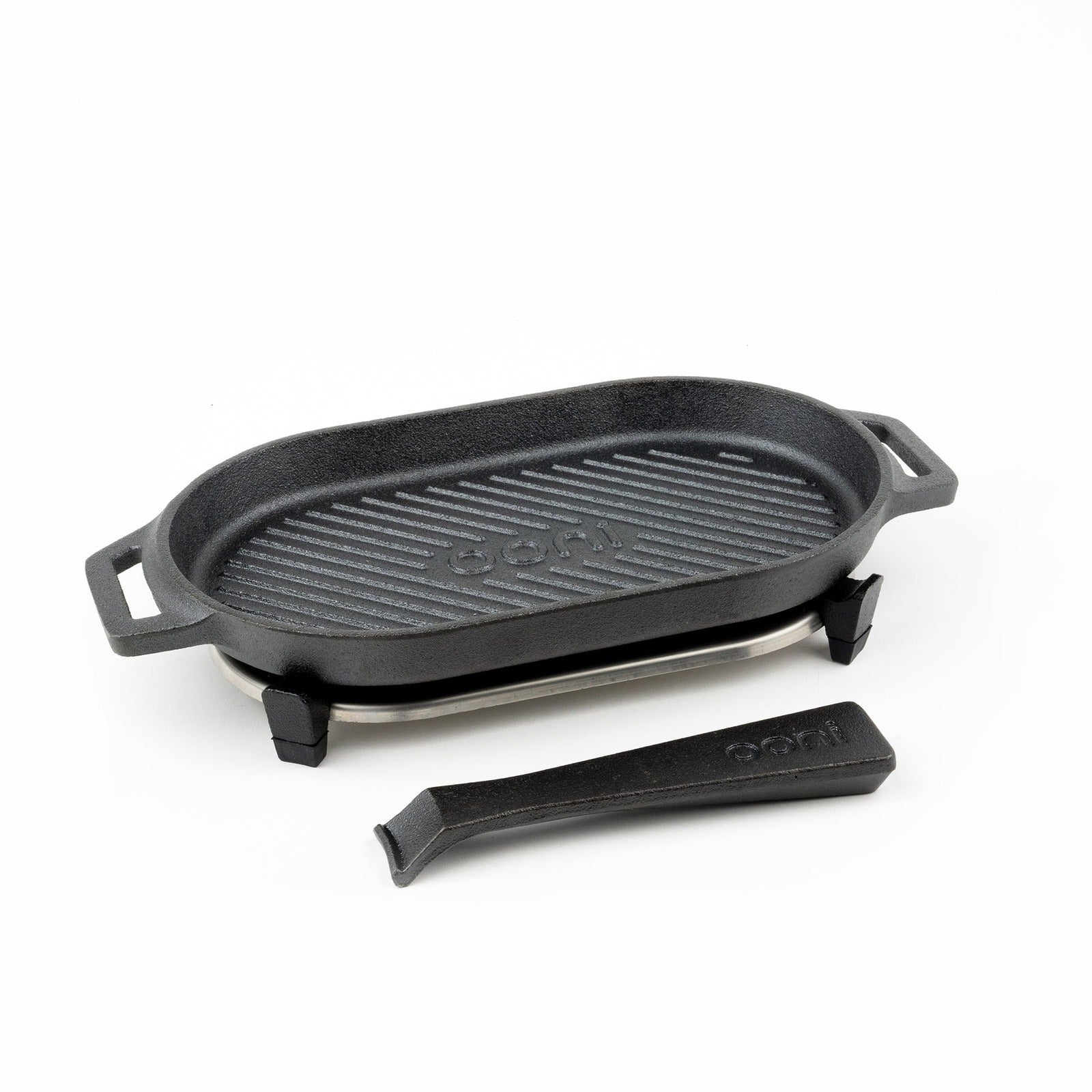 Ooni Cast Iron Grizzler Griddle Pan with Removable Handle & Stainless Steel Trivet