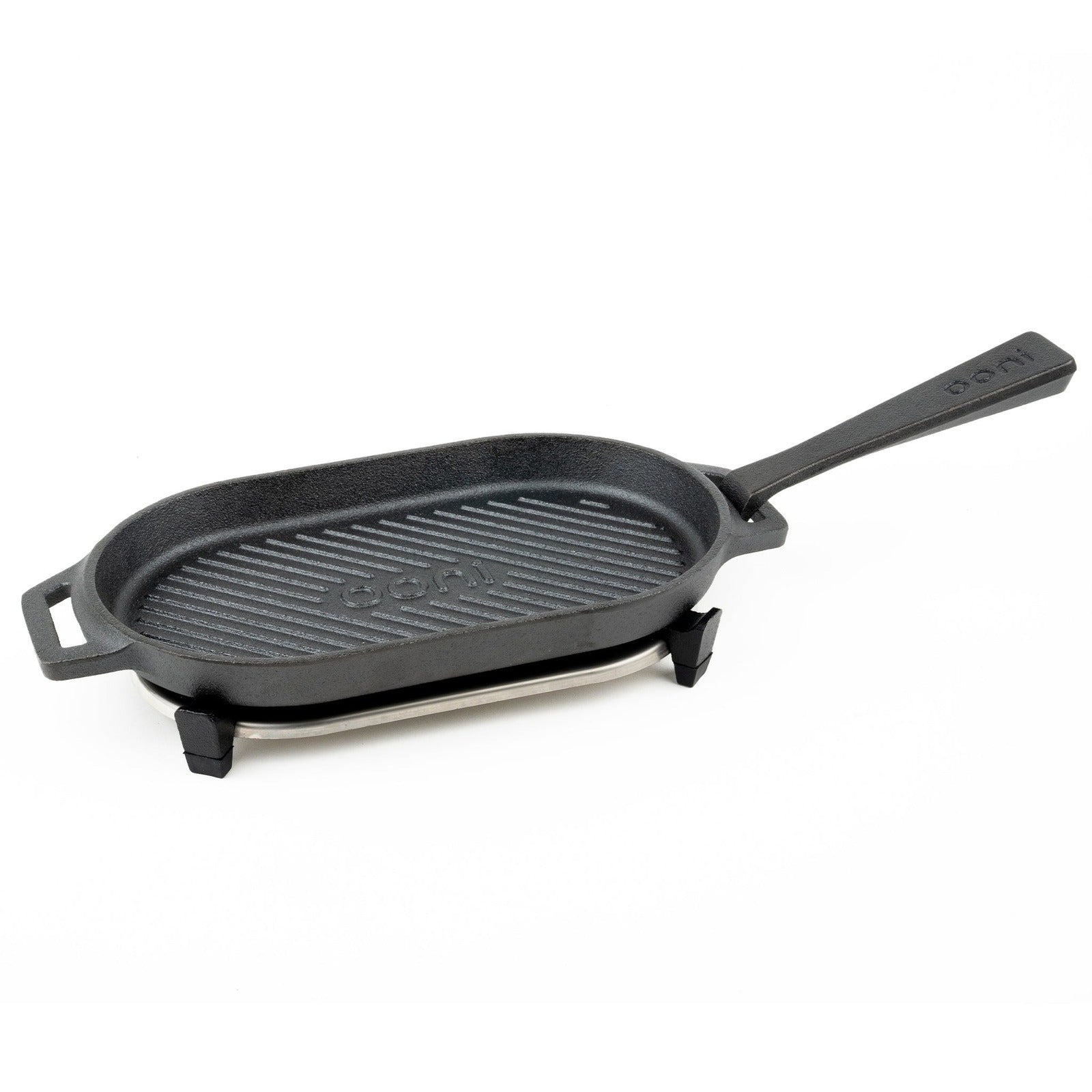 Ooni Cast Iron Grizzler Griddle Pan with Removable Handle & Stainless Steel Trivet