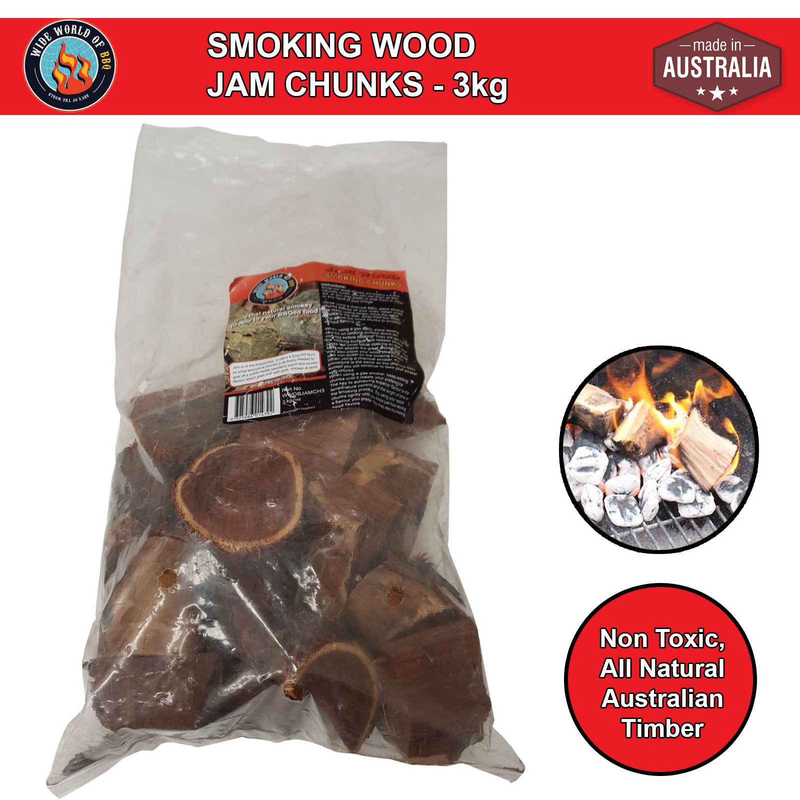 Wide World of BBQ - Smoking Jam Wood Chunks 3kg